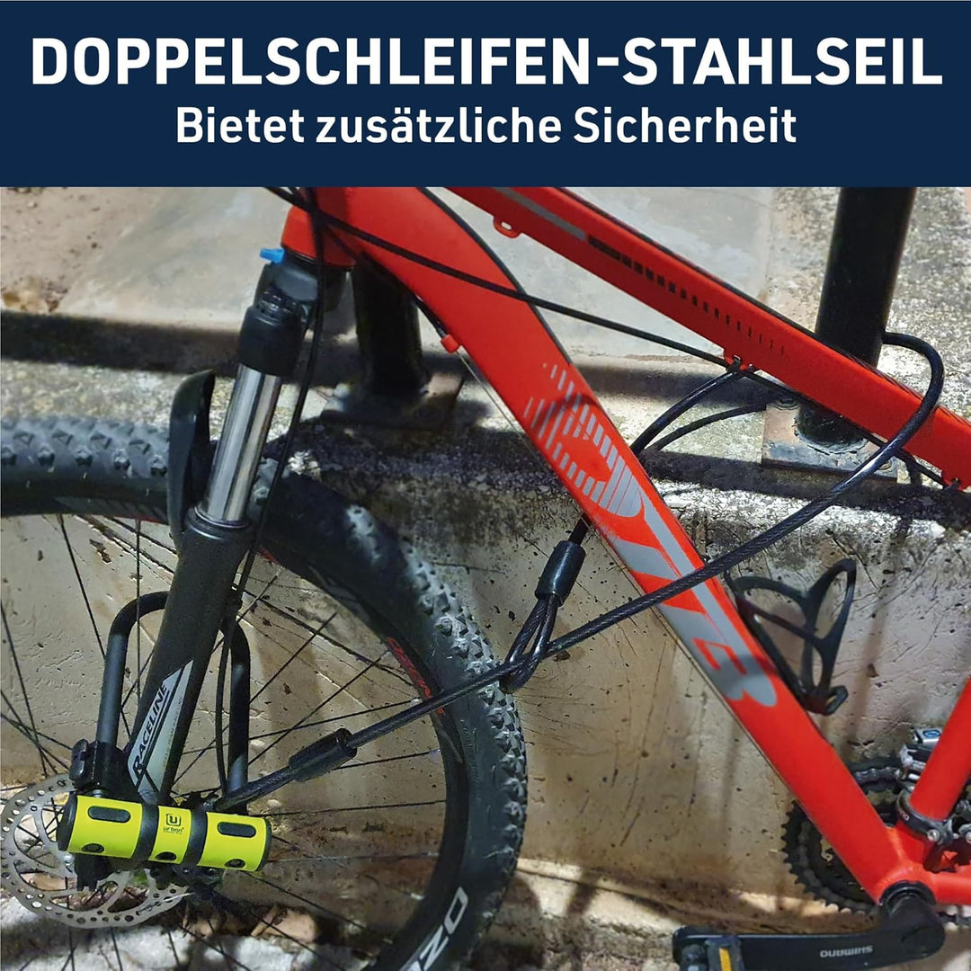 urban UR80150B Fahrradschloss Bügelschloss 80x190 Gehärtet, Hohe Sicherheit mit flexiblem Stahlkabel