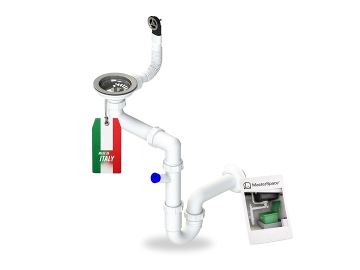 GRANMASTER Siphon Küchenspüle Manuelle 1-Kammer Raumsparsiphon - Syphon - Ablaufgarnitur für Spüle -