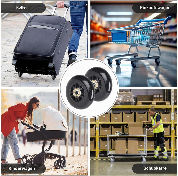 CPROSP 4tlg Koffer Ersatzrollen 80 * 24mm, Ersatzrollen für Gepäck, Kofferrollen Ersatzrollen Gummi,