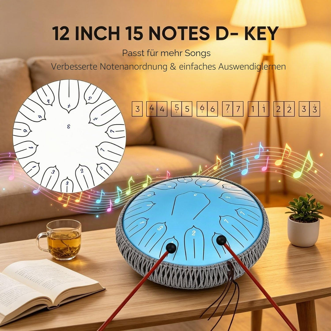Musfunny Steel Tongue Drum, 12 Zoll 15 Tone Zungentrommel Handpan Trommel, D-Dur Steel Pan Töne Schl