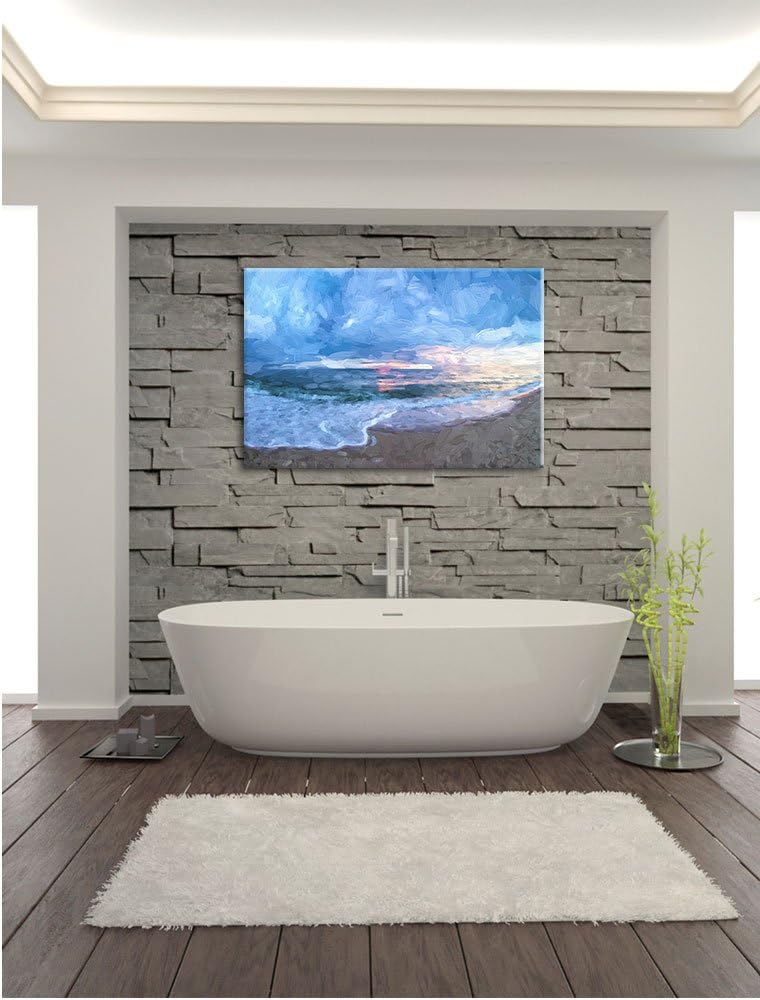 Pixxprint Strandufer Kunst als Leinwandbild/Grösse: 100x70 / Wandbild/Kunstdruck/fertig bespannt, 10