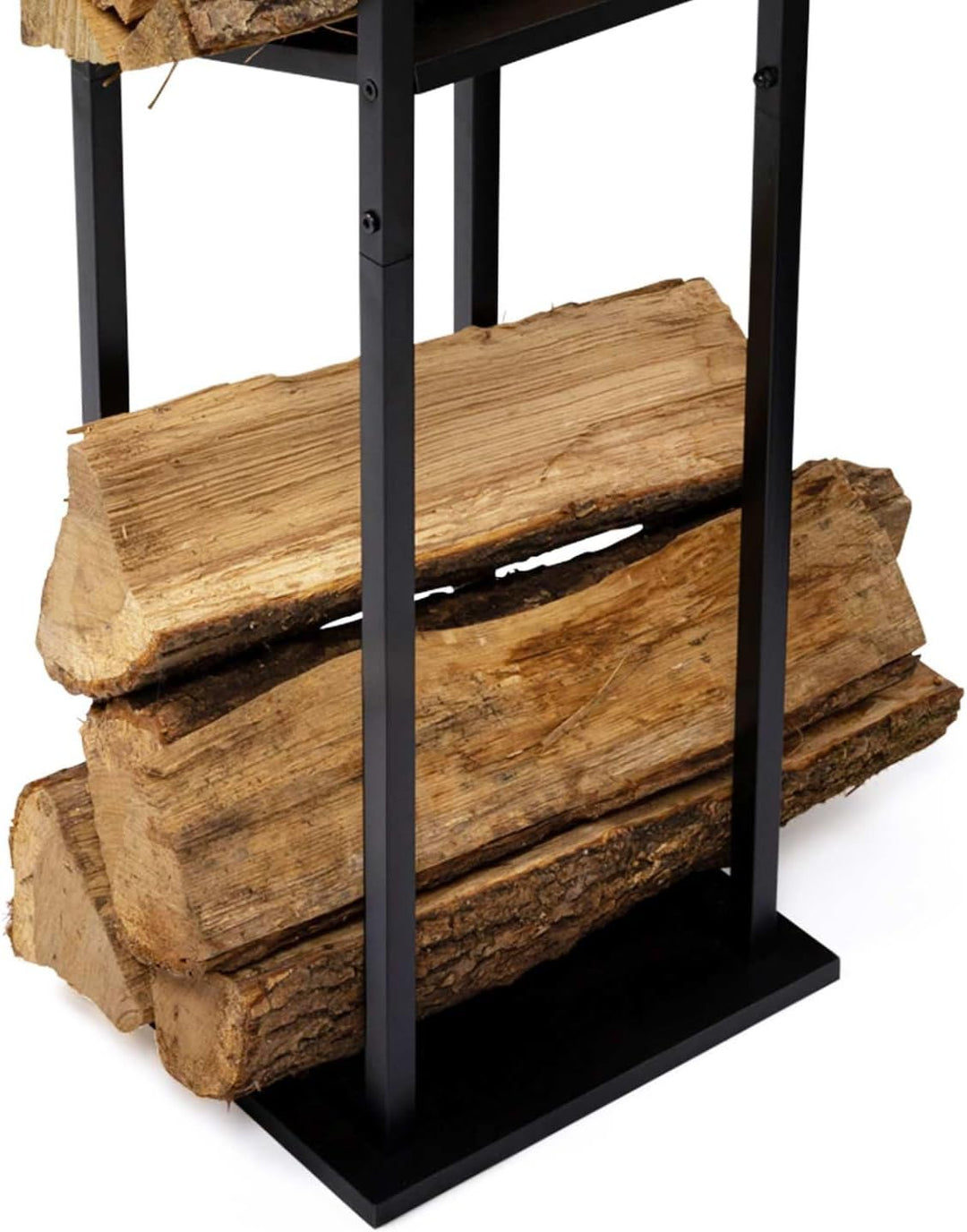 IDMarket - Vertikaler Kaminholzständer aus schwarzem Stahl mit 2 Regalen H.112 cm