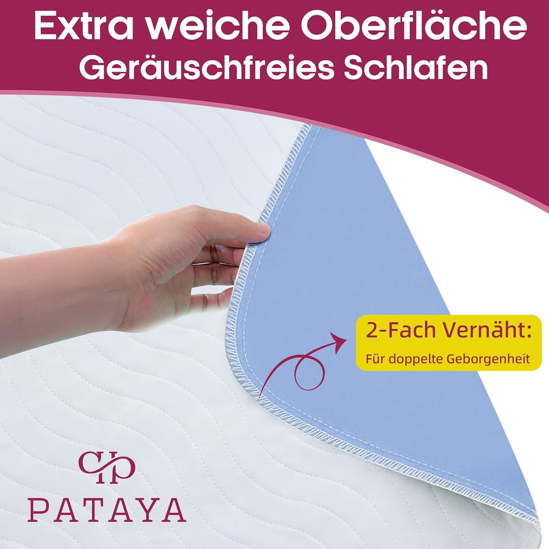 Pataya Inkontinenzunterlage waschbar 75x90 2er - wasserdichte Matratzenschoner Matratzenschutz Matra