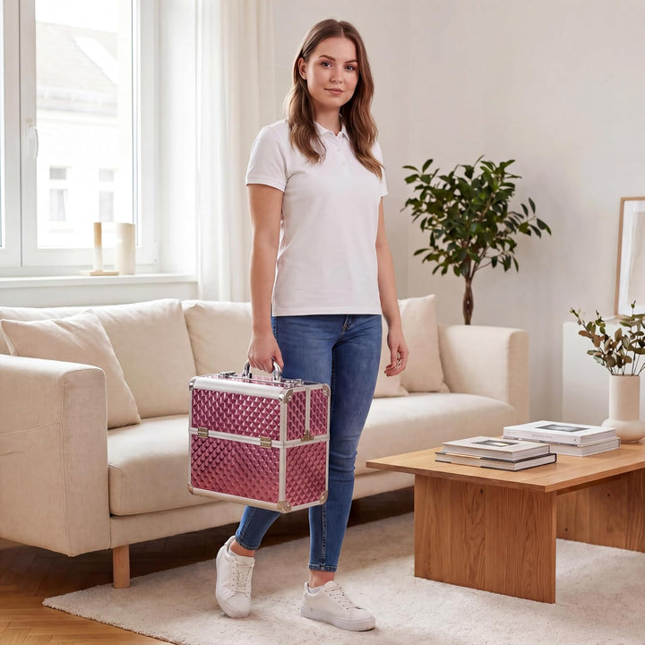 N&BF Kosmetikkoffer Gross Rosé Diamond | Abschliessbarer Schminkkoffer & Beautycase aus Aluminium |