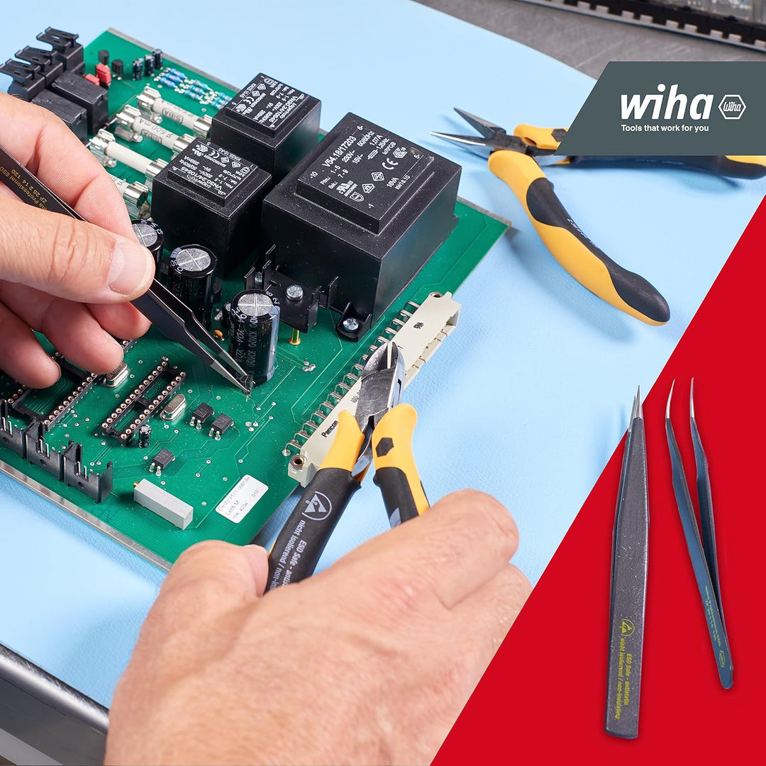 Wiha SMD-Pinzette Set Professional ESD (32349), Pinzette für elektrostatische Bauteile, feine Zange