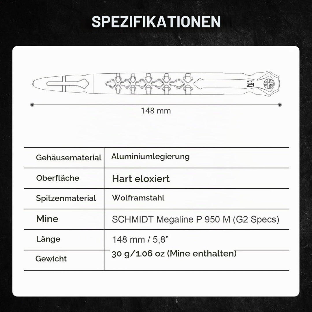 NEXTORCH NP20 Dino Pen Tactical Pen Glasbrecher, Kubotan + Kugelschreiber schwarz