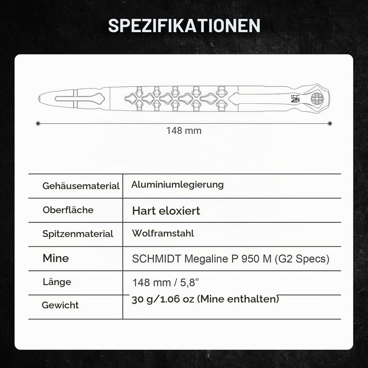 NEXTORCH NP20 Dino Pen Tactical Pen Glasbrecher, Kubotan + Kugelschreiber schwarz