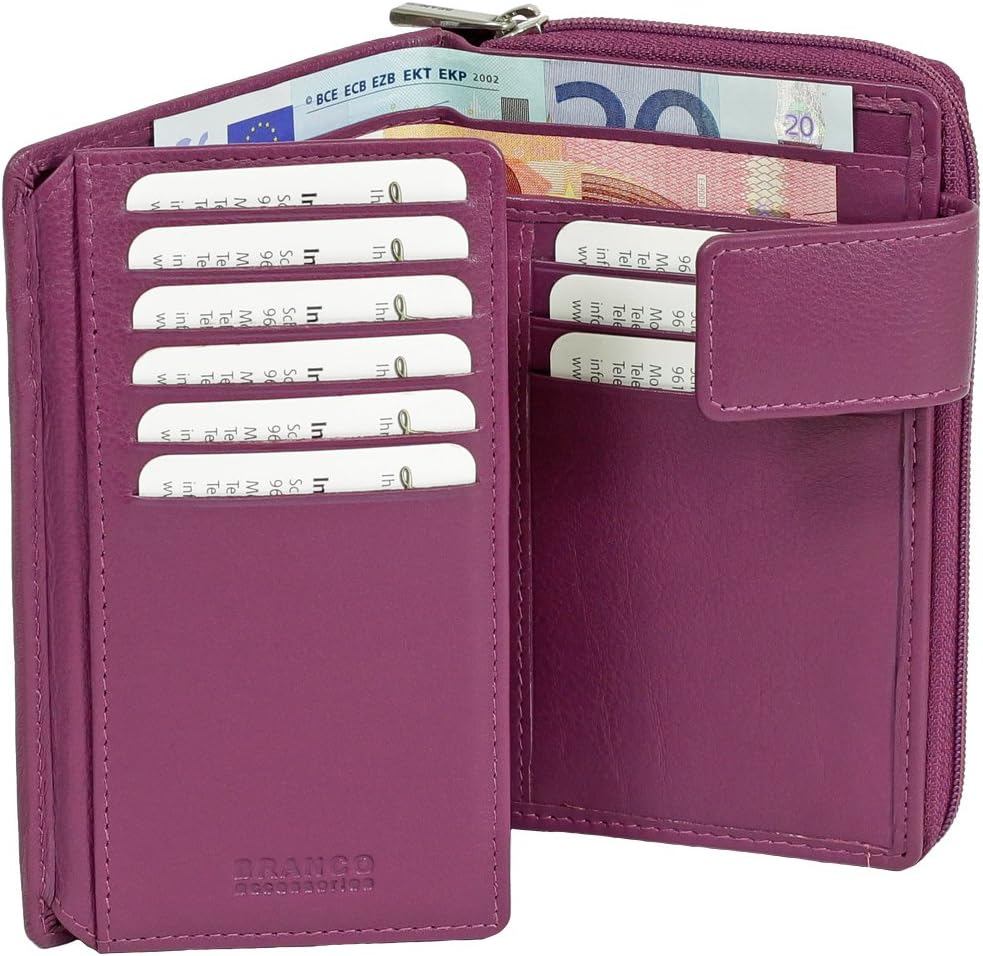 Branco Leder Geldbörse Portemonnaie Damenbörse Damen Lang Geldbeutel Berry, Berry