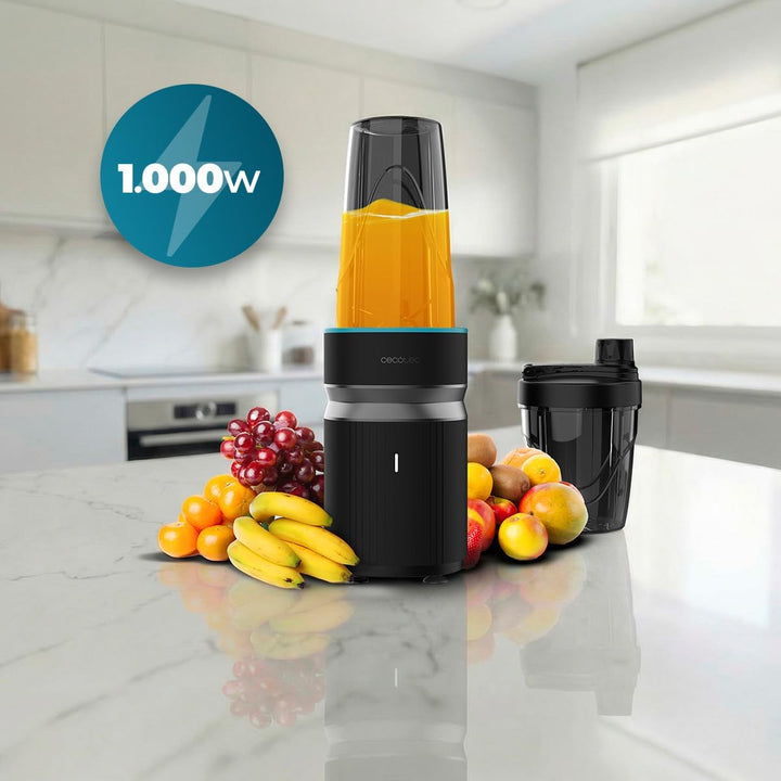 Cecotec Mini-Standmixer PowerTitanium 1000 Push2Go. 1000 W, 6-Klingen Edelstahl, Eis crushen, 2 To-G