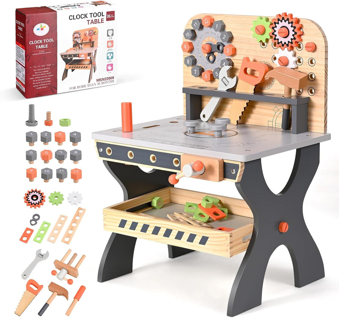 Kinderwerkbank aus Holz, Spielwerkzeuge Werkzeugbank aus Holz Multifunktions Simulationswartung Werk