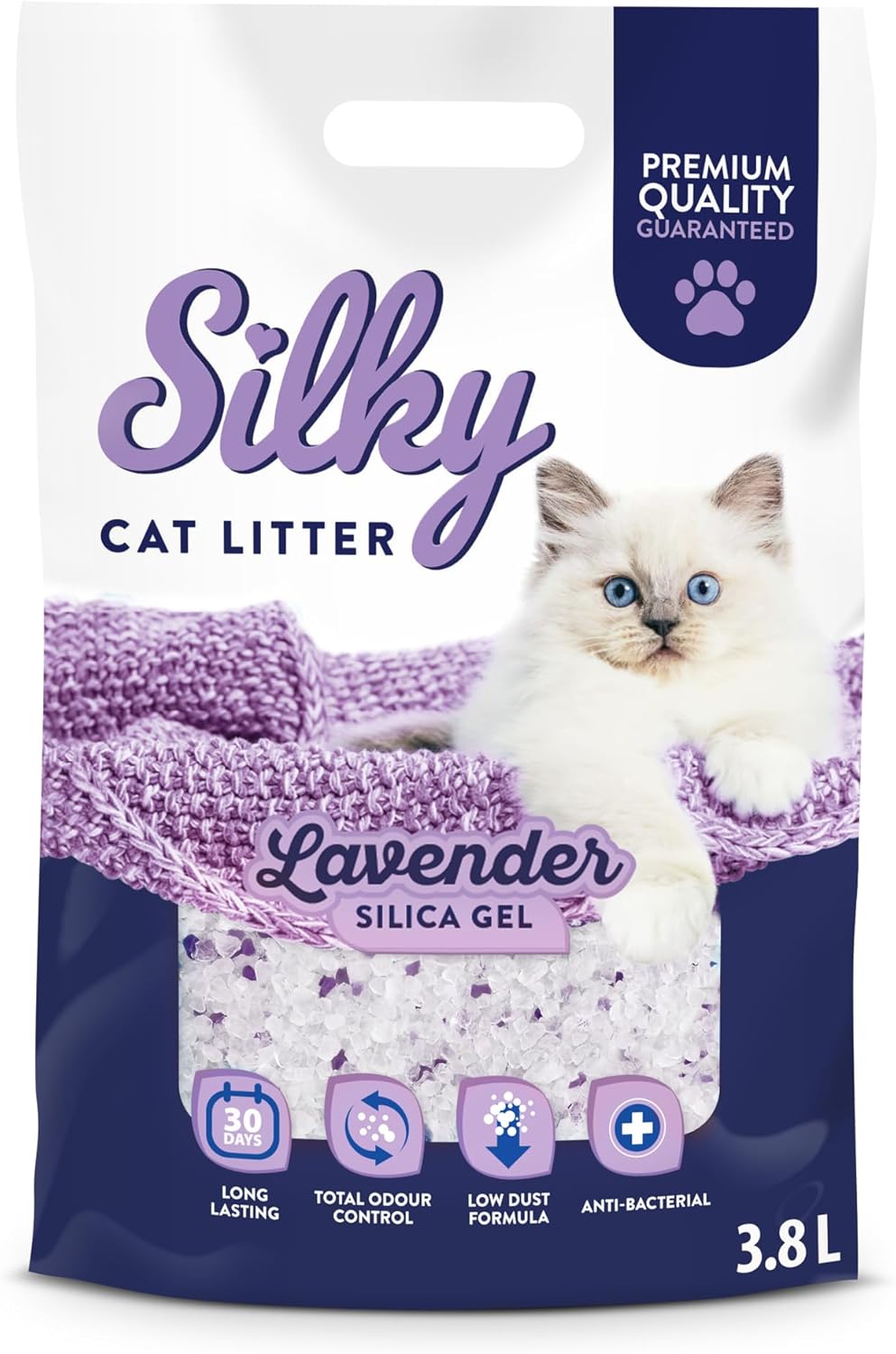 Silikat-Katzenstreu Lavender | 30,4L Satz | Hervorragende Geruchskontrolle, Staubfrei,Weich an den P