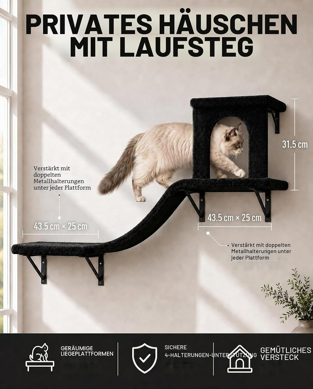 Kletterwand Katzen Set, 4-in-1 Katzen Kletterwand Set, Stabiler Katzenmöbel mit Hängematte, Katzenha