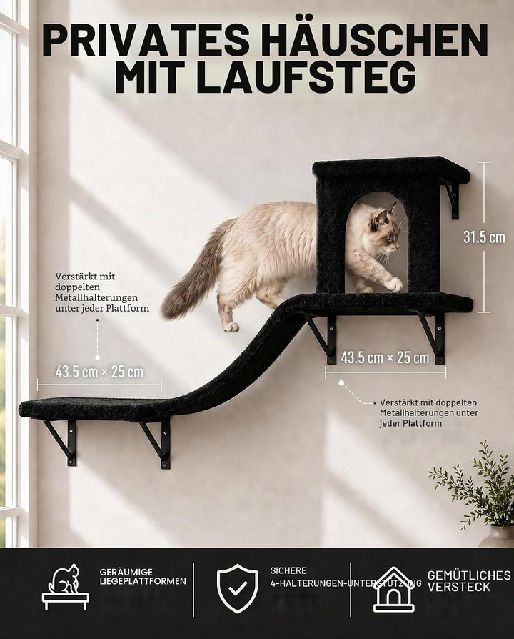 Kletterwand Katzen Set, 4-in-1 Katzen Kletterwand Set, Stabiler Katzenmöbel mit Hängematte, Katzenha