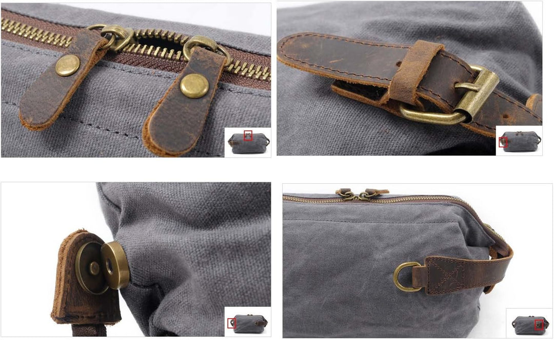 Neuleben Kulturtasche Wasserdicht Vintage Canvas Leder Damen Herren Kosmetiktasche Kulturbeutel für