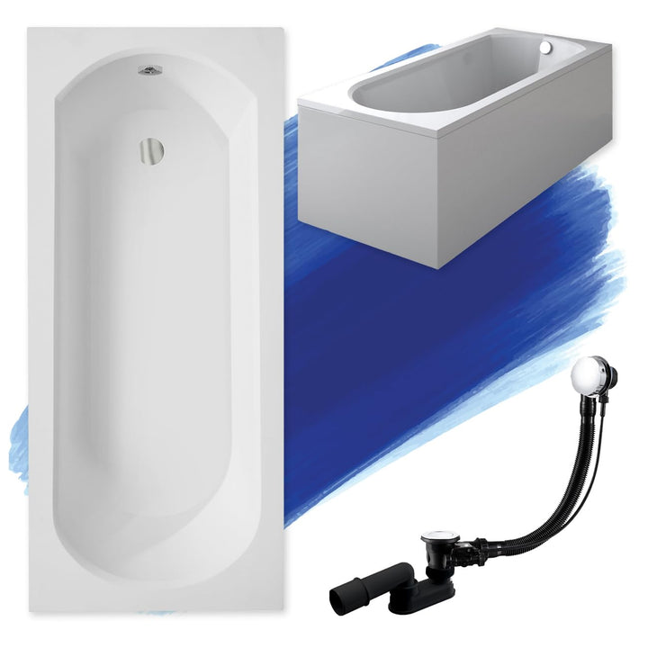 BADLAND Badewanne Original Weiss Acryl Wanne Rechteck INTRICA 170x75 KOMPLETTSET SET mit Weiss Acryl