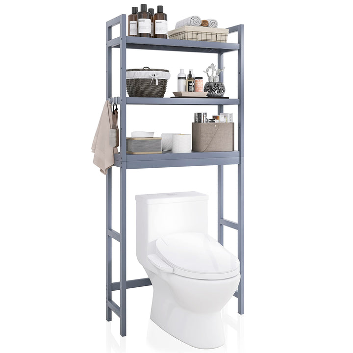 SMIBUY Badezimmer-Aufbewahrungsregal, Bambus-Über-der-Toilette-Organizer-Rack, freistehender WC-Plat