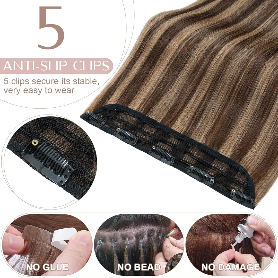 SEGO Haarteil Clip in Extensions Echthaar DICKER 1 Tresse 5 Clips Dicker Dichter Haarverlängerung 10