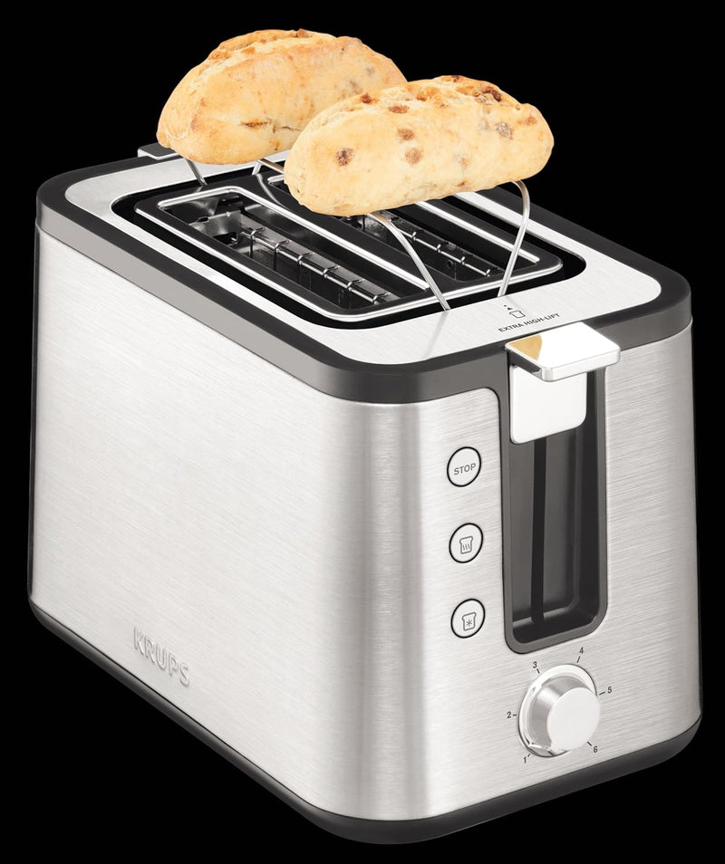 Krups KH442D Control Line Premium Toaster | Edelstahl | 2 kurze Schlitze für 2 Scheiben | Brötchenau