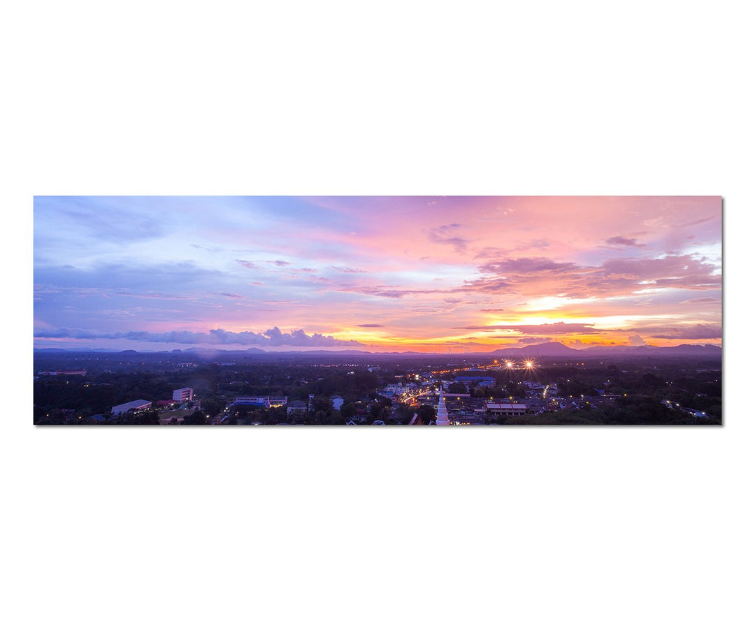 Paul Sinus Art Panoramabild auf Leinwand und Keilrahmen 150x50cm Thailand Stadt Wolkenhimmel Sonnenu
