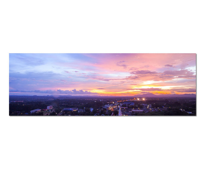 Paul Sinus Art Panoramabild auf Leinwand und Keilrahmen 150x50cm Thailand Stadt Wolkenhimmel Sonnenu