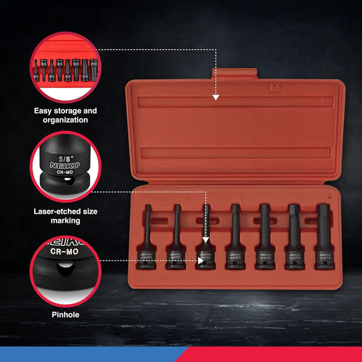 NEIKO 01131B 3/8 Zoll Innensechskant-Set, 3 Zoll Länge, 3/8 Zoll Schlag Sechskant-Bit Steckschlüssel