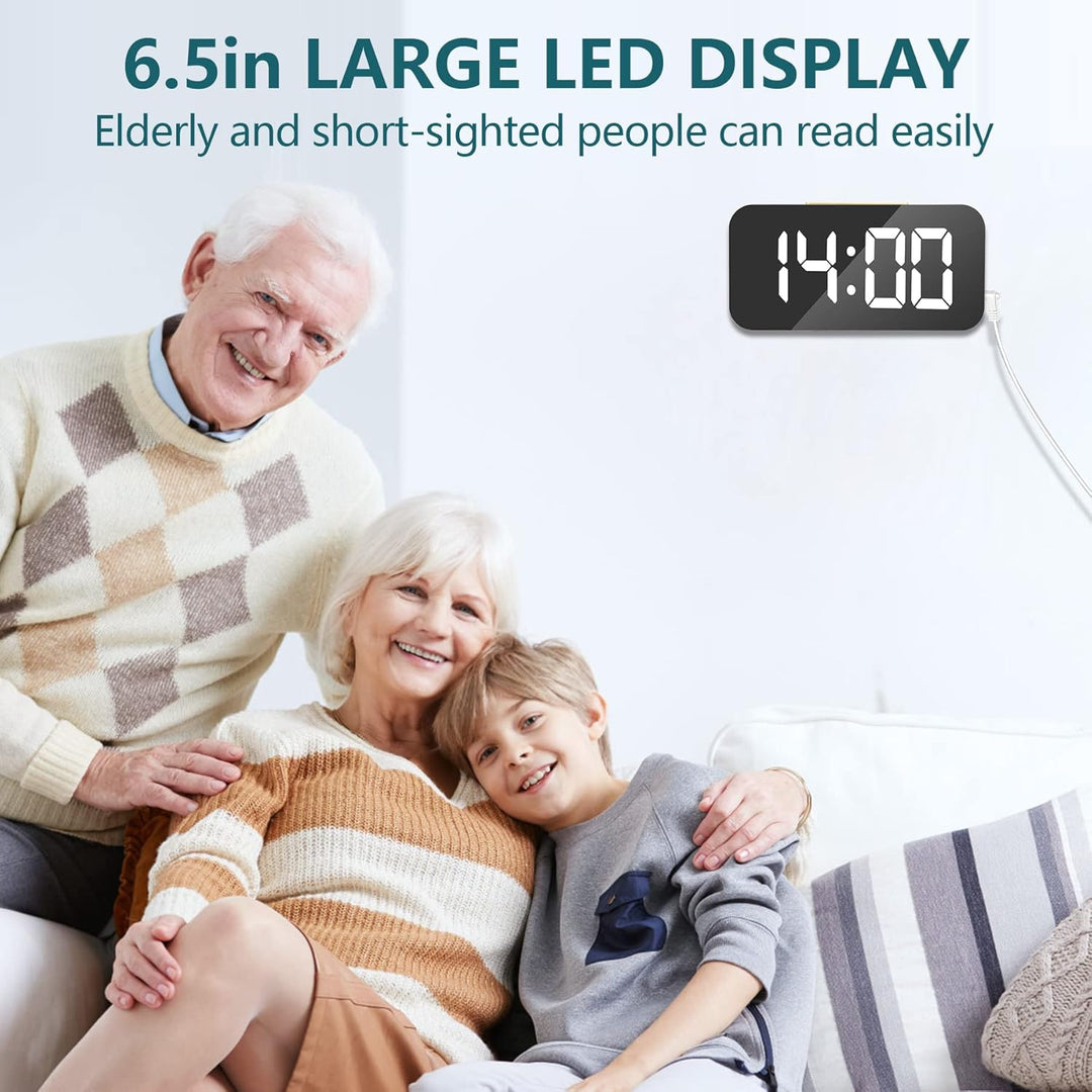 Digitaler Wecker mit Grosse LED, 6.5" Ohne Ticken, Uhr Tischuhr, Alarm Clock Digitaluhr, Uhr Digital