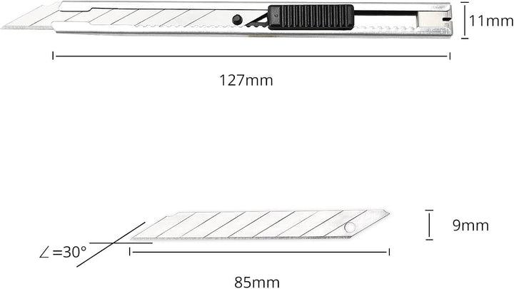 EHDIS 5 Stück Edelstahl Cuttermesser 9mm mit 50 Ersatzklingen (30 Grad), Edelstahl Abbrechklingend u