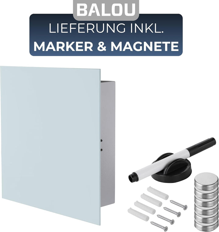 BALOU Schlüsselkasten modern mit Glas Magnettafel - Memoboard magnetisch mit 6 Magneten und Stift -