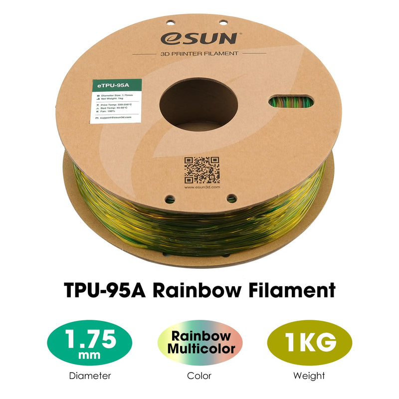 eSUN Flexibles TPU Regenbogen Filament 1.75mm, 3D Drucker Filament TPU-95A, Massgenauigkeit +/- 0.05