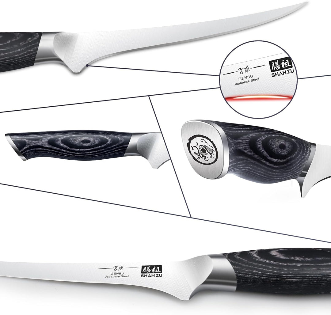 SHAN ZU Filetiermesser Ausbeinmesser 18CM Profi Scharf fischmesser Fischfiletmesser aus Japanischer