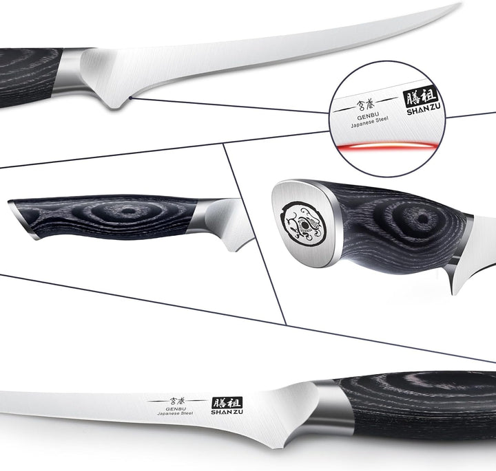 SHAN ZU Filetiermesser Ausbeinmesser 18CM Profi Scharf fischmesser Fischfiletmesser aus Japanischer