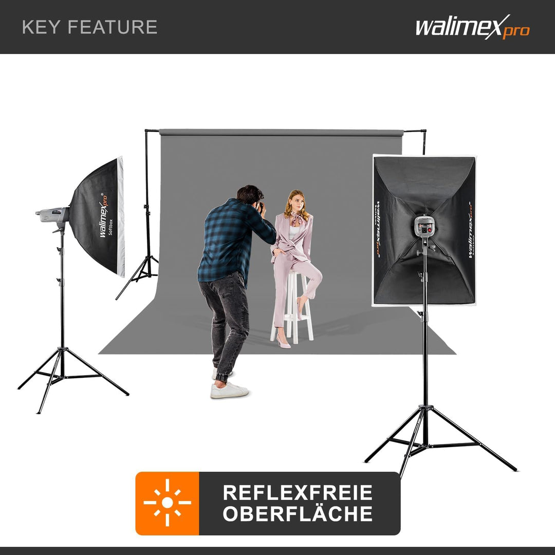 Walimex pro Papierhintergrund grau 1,35m x 10m, Nahtloser Hintergrundkarton, ideal für Fotografie, V