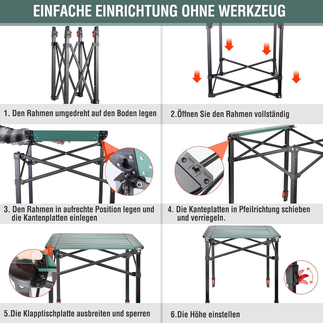 VILLEY Aluminium Klapptisch mit Tragetasche, klappbarer Campingtisch aus Alu, Faltbarer Balkontisch,