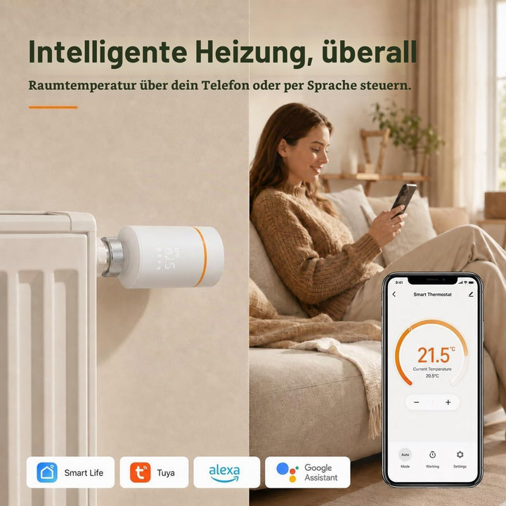 Yasorn WiFi-Heizkörperthermostat Smart-Heizungsventil, Heizungsthermostat mit APP-Fernbedienung, kom