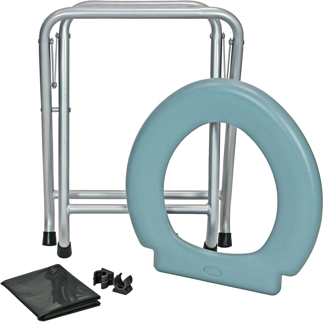 Mobile Klapptoilette Set WC Klo, Gestell Silber 6 Einweg Beutel