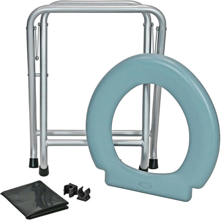 Mobile Klapptoilette Set WC Klo, Gestell Silber 6 Einweg Beutel