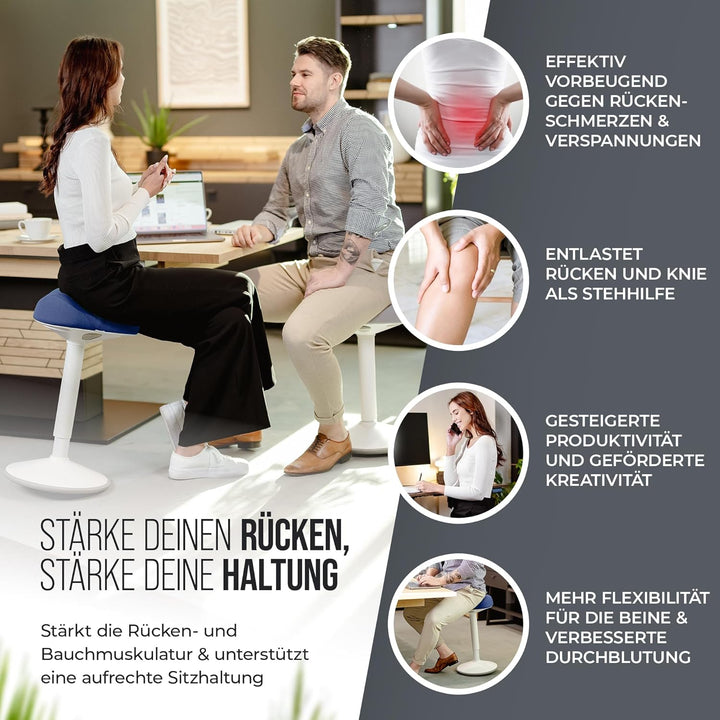 SH-01S Bürohocker Ergonomisch [IGR Zertifiziert] | Sitzhocker ergonomisch höhenverstellbar [47-65 cm