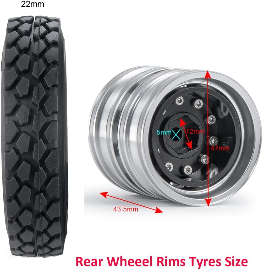 AXspeed 4 Stück Metall Rückseite Radnaben Felgen mit Reifen Set für 1/14 RC Tamiya Tractor Climbing