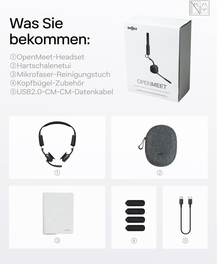 SHOKZ OpenMeet Knochenleitungs-Headset, Open-Ear-Kopfhörer mit 2 Mikros mit Geräuschunterdrückung, W