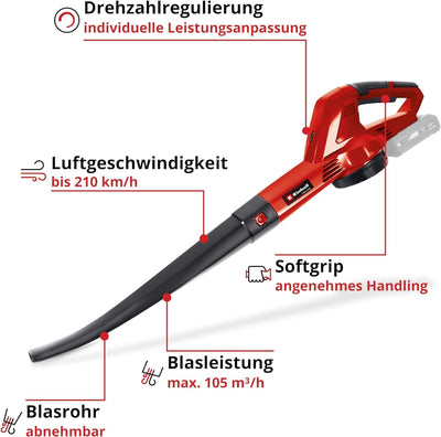 Einhell Akku-Laubbläser GC-CL 18 Li E Solo Power X-Change (18 V, 210 km/h Luftgeschwindigkeit, leich