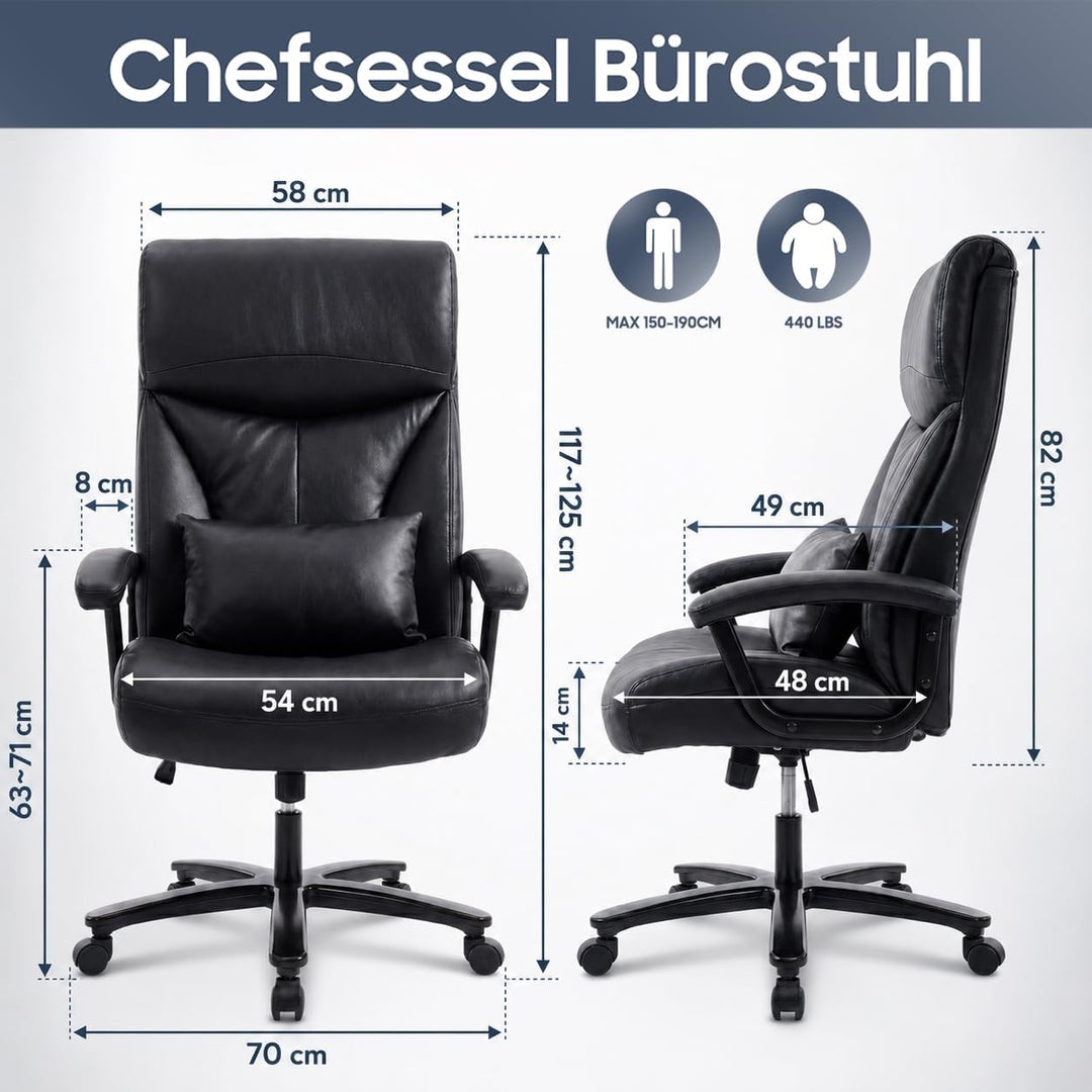 Ergonomischer Bürostuhl 200kg, Chefsessel, Schreibtischstuhl, Bequem XXL Breiter Sitzfläche, verdick