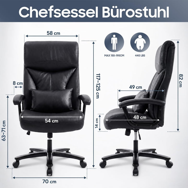 Ergonomischer Bürostuhl 200kg, Chefsessel, Schreibtischstuhl, Bequem XXL Breiter Sitzfläche, verdick
