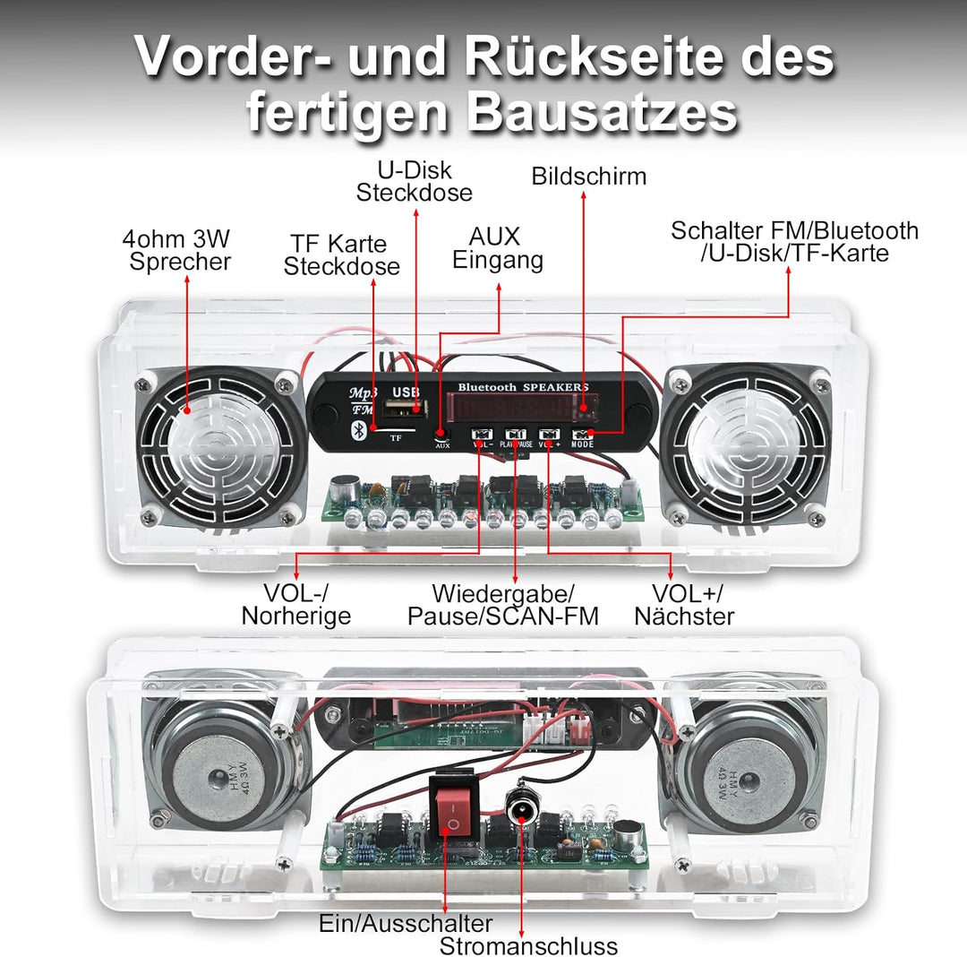 DIY Bluetooth Lautsprecher &amp; FM Radio Lötbausatz, Elektronik Lernset Bausatz mit 3W+3W Stereo-Verstä