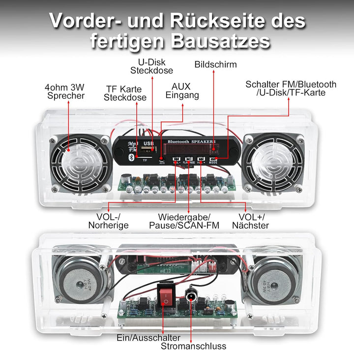 DIY Bluetooth Lautsprecher &amp; FM Radio Lötbausatz, Elektronik Lernset Bausatz mit 3W+3W Stereo-Verstä