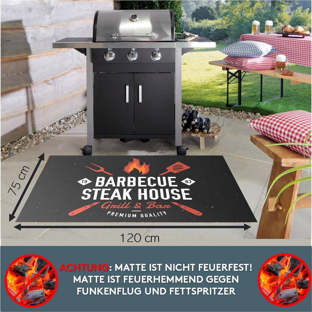 LILENO HOME Grill u. BBQ Matte 75 x 120 cm (Barbecue Steak House Schwarz) - als perfekte bodenschutz