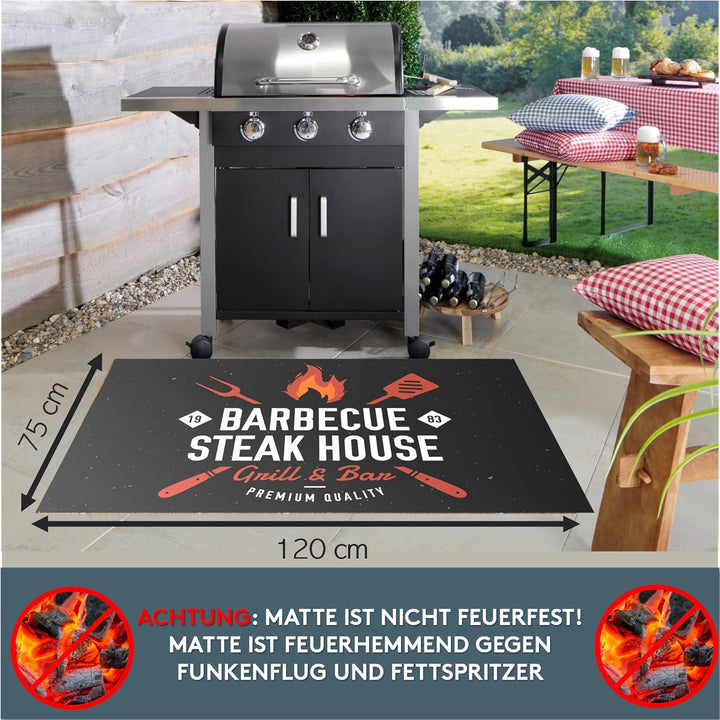 LILENO HOME Grill u. BBQ Matte 75 x 120 cm (Barbecue Steak House Schwarz) - als perfekte bodenschutz