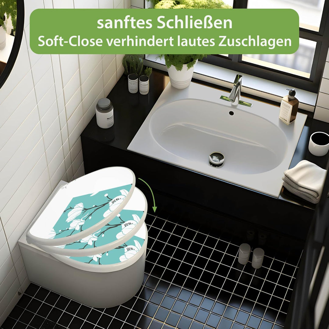 banjado Toilettendeckel mit Absenkautomatik 44,5x37cm - Soft Close Toilettensitz - WC Sitz mit Absen
