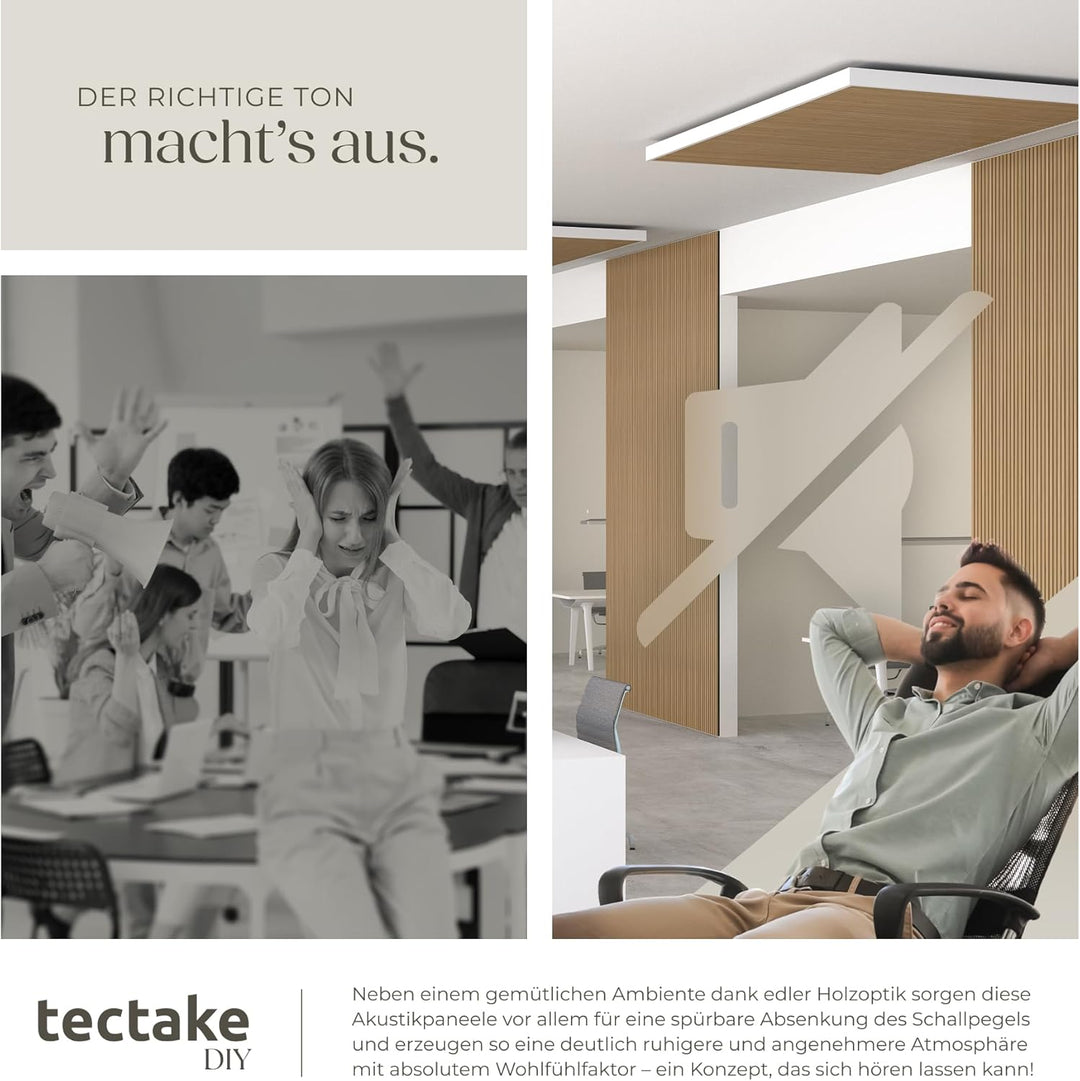 tectake® Akustikpaneele Echtholzfurnier, 4er Set, Schallschutz, MDF Schallabsorber für Wand, Schalld