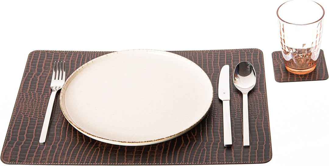 Nikalaz Platzsets und Untersetzer (4er Set) aus recyceltem Leder, Tischsets, 4 Stück Platzsets und 4