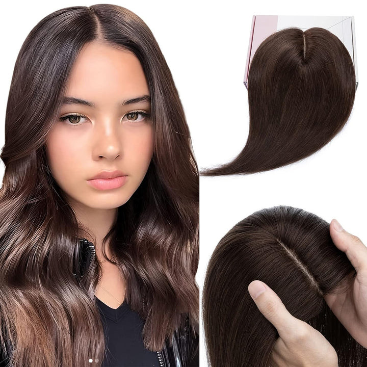 Elailite Clip in Toupet Frauen Haarteil Echthaar Topper Seide Basis 25cm 35g Clip in Extensions Haar
